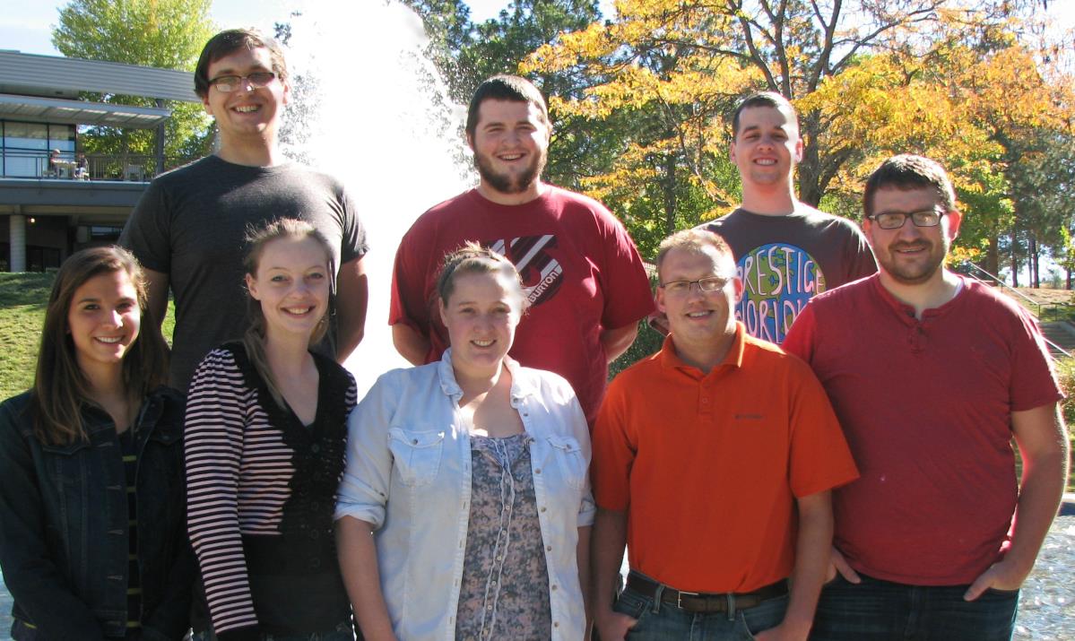 Back row, left to right: Yegor Berdyugin, Brandon Trimnell, and Jesse Jones. Front row, left to right: Karly Leveque, April Schneider, Jessica Westmoreland, Assistant Professor Jeff Dickson, and Lucas Simmons Health Informatics Program or Health Care Management Program